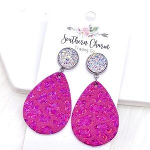 Pink Glitter Teardrop Earrings